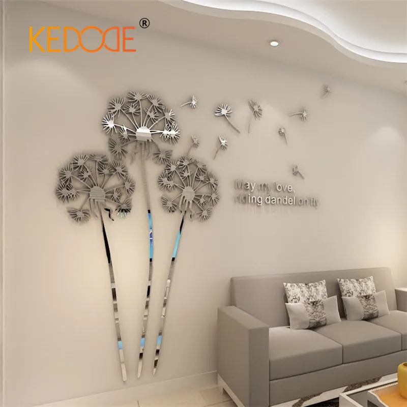Acrylic 3d Wall Stickers Dandelion Creative Mirror Wall Surface Stickers Home Decoration