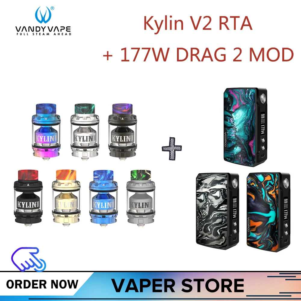 

Original VOOPOO177W DRAG 2 Box Mod with Vandy vape Kylin V2 RTA Tank VS Vaper Vs Drag 157w mini Electronic Cigarette Kit