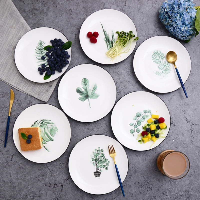 6 дюймов-8 дюймов нордическое зеленое растение керамическая посуда западное блюдо для стейка фруктовый салат десертная тарелка столовые приборы декоративная тарелка