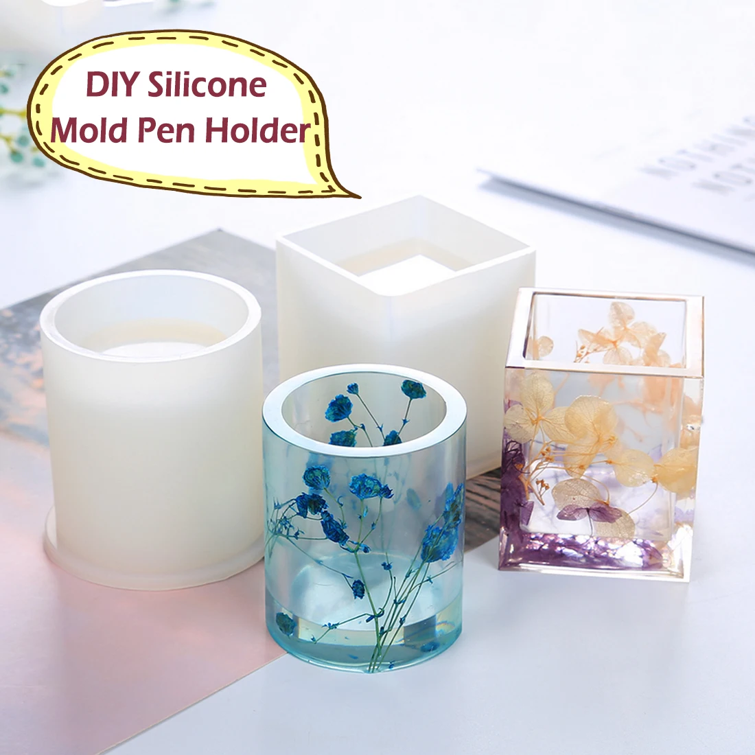 

Silicone Mold Epoxy Resin DIY Pen Container Organizer Square Round Storage Holder Silica Molds Crafts Jewelry Making Charms