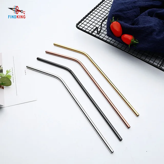 Findking 4 pcs Colorful Reusable Stainless Straws Drinking straw with brush Food Grade Bar Accessories For tea juice coffee