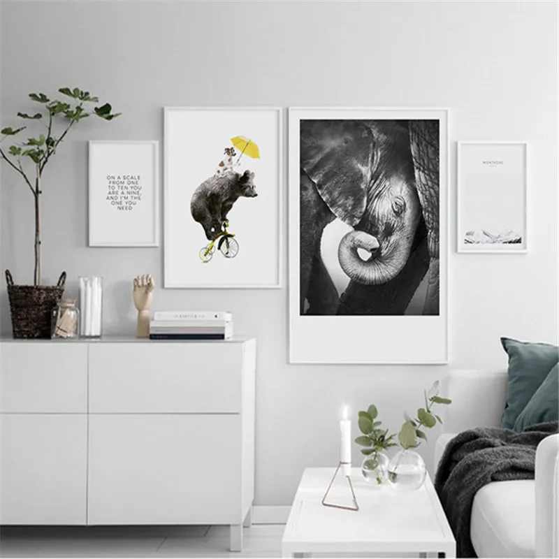

Elephant Bear Nordic Animal Canvas Painting Black And White Painting Wall Art Print Poster Living Room Home Decoration Poster