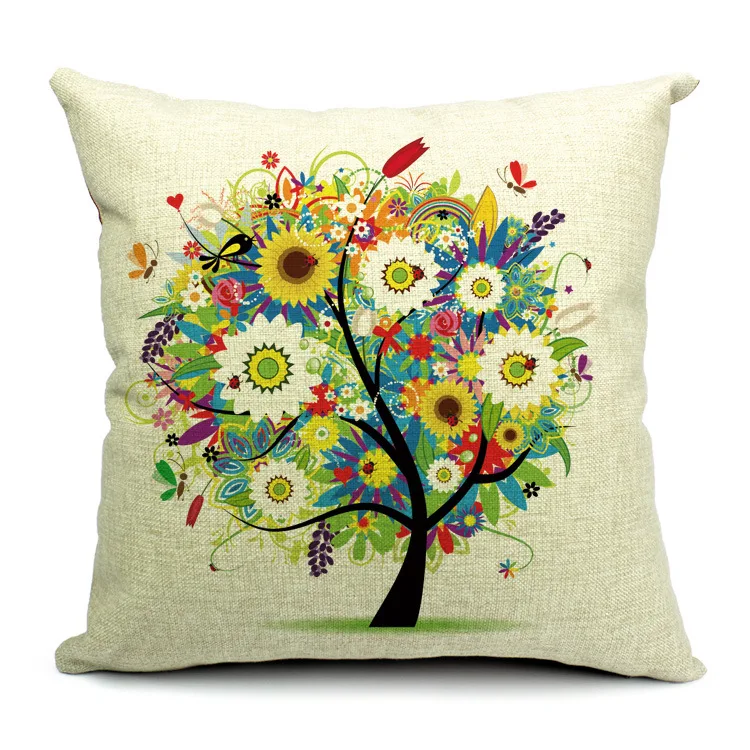 

Tree Printed Linen Cushion Cover Decorative Pillows Sofa Car Pillow Cover Square Housse De Coussin Funda Cojin 45*45cm BZT-61