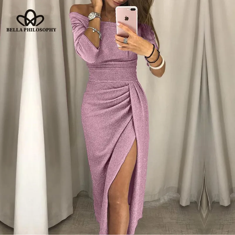 Wonder Formal Off Shoulder Party Dress High Slit Peplum Ladies Dresses Sexy Elegant Women