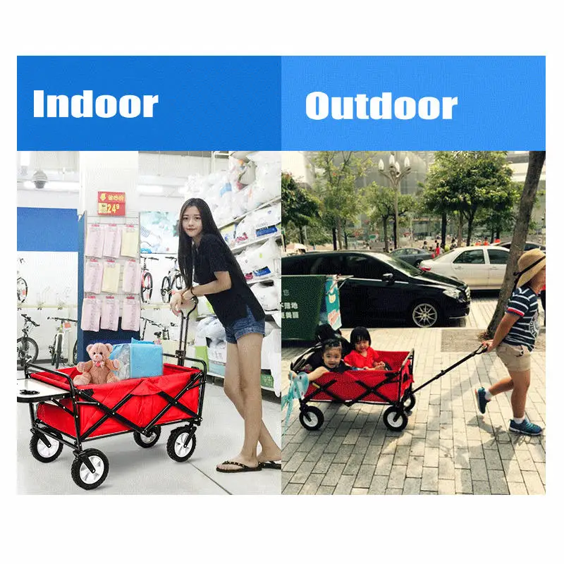 Upgrade Household Portable Shopping Cart with Table, Steel Frame Outdoor Camping Cart, Folding Utility Wagon with Side Table