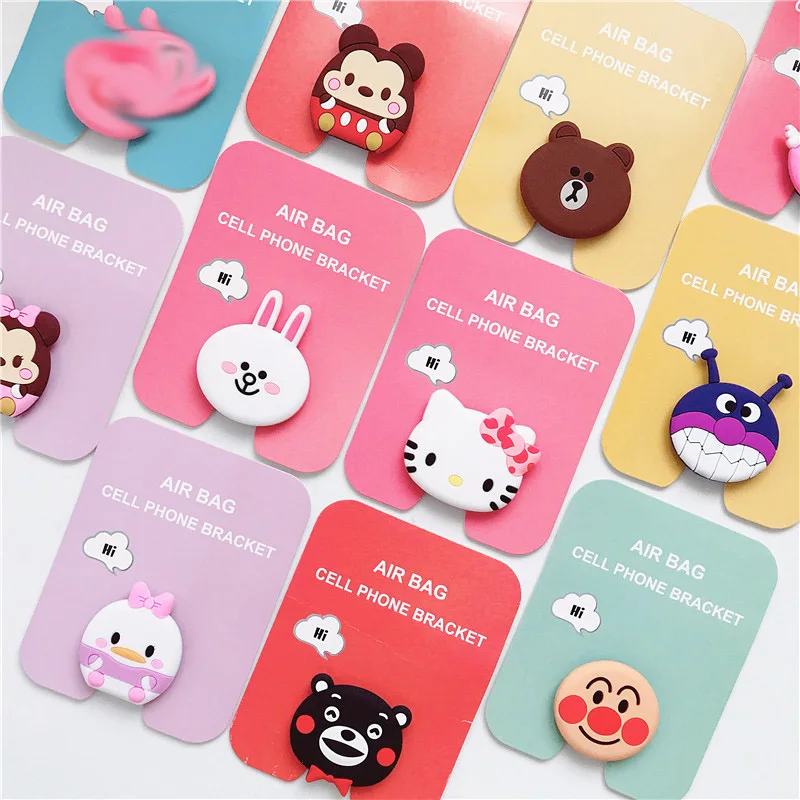Cartoon kitty bear Telescopic Phone air bag bracket Stand Finger Holder For iPhone Samsung universal Smartphone Stand Holder