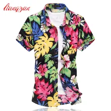 Для мужчин Летняя рубашка с короткими рукавами Марка Плюс Размеры 5XL 6XL социальных мерсеризованный хлопок с принтом Сорочки выходные для мужчин Camisetas Masculinas f2196