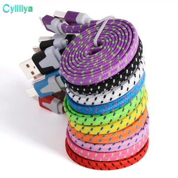 

1m 2m 3m Fabric Braided Flat noodle micro v8 5pin usb cable Accessory Bundles for samsung s3 s4 s6 s7 for htc lg