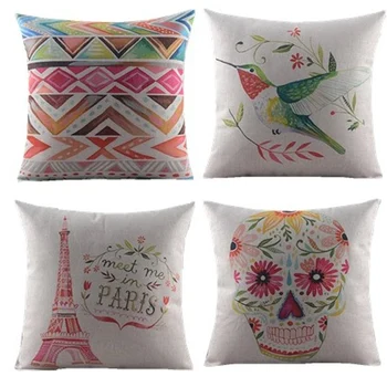 

4 pcs/skeleton/bird/chevron/Eifell tower/throw pillow case/cotton linen/classical natural/decorative cushion cover/natural style