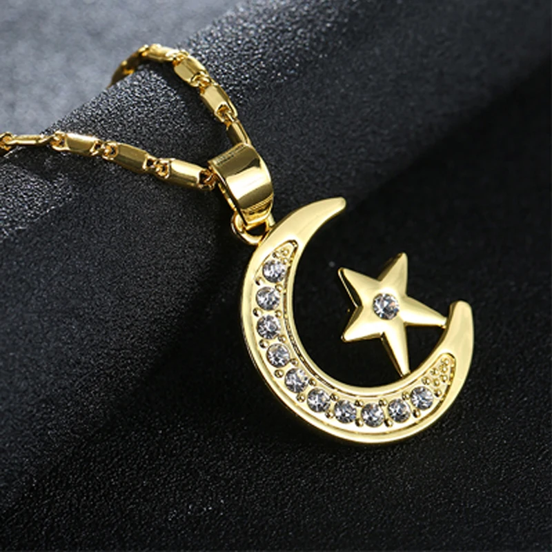 SONYA бренд мусульманское ожерелье с подвеской в виде полумесяца серебро/золото Цвет кубический цирконий CZ ислам луна звезда ювелирные изделия для женщин подарок
