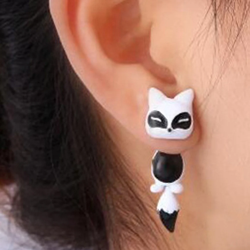 

1 Piece! Cute Swing Small Fox Earrings Harajuku Three - Dimensional Animals Before And After Piercing Earrings Jewelry