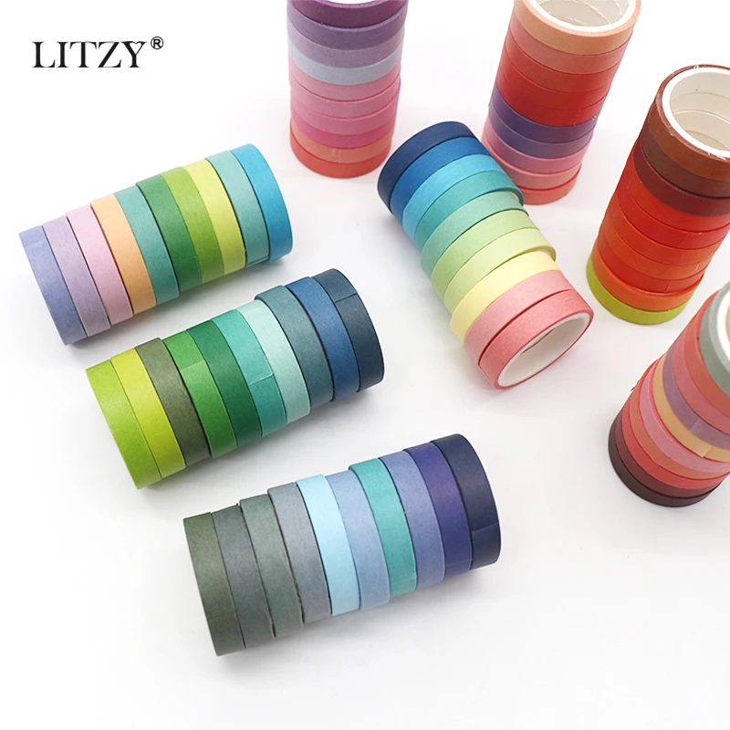 

10pcs Rainbow Masking Washi Tape Set Solid Color Paper Adhesive Decoration Tapes Label Sticker Scrapbooking Stationery 10color