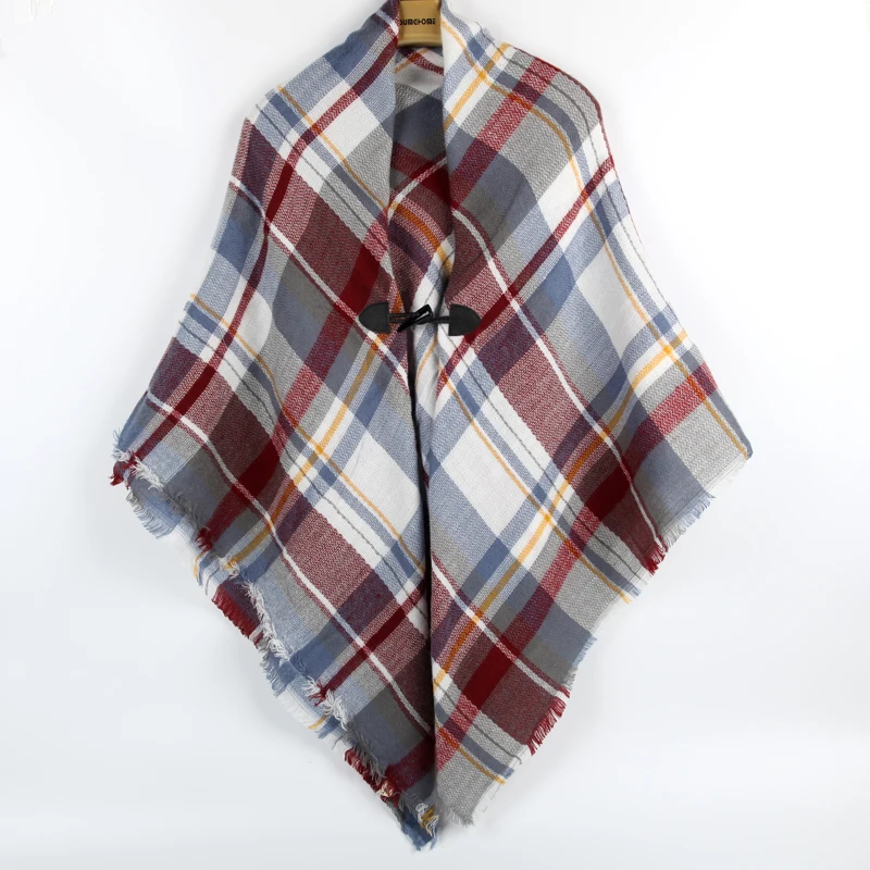 

New Style Women's Winter Warm Shawl Wraps Cashmere Pashmina Thick Triangle Two Layers Acrylic With Buttons Women Poncho