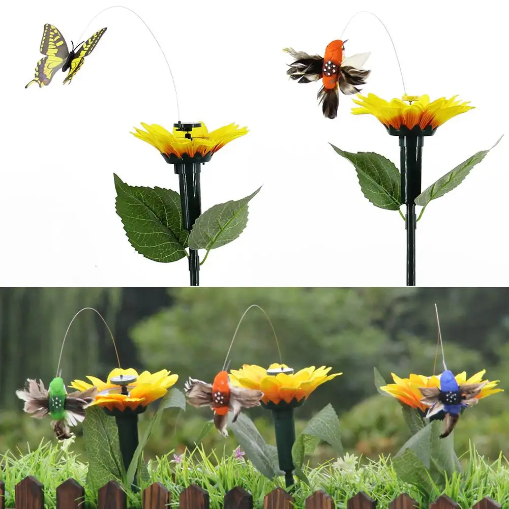 Hot Solar Ed Flying Erfly Bird Sunflower Yard Garden Hot Solar Ed Flying Erfly Bird