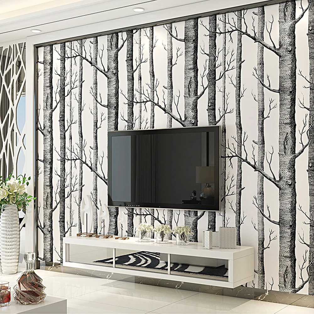Colomac Black White Birch Tree Pattern Wallpaper Wood Modern Colomac Black White Birch Tree Pattern Wallpaper Wood Modern Design Wall Paper For Bedroom Living Room Roll In Wallpapers From Home