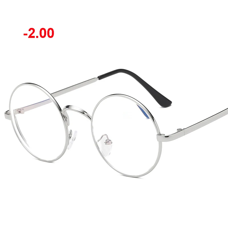 Ретро круглые очки близорукие расстояния очки для близорукости-1,00-1,50-2,00-2,50 прочность - Цвет оправы: silver -2.00