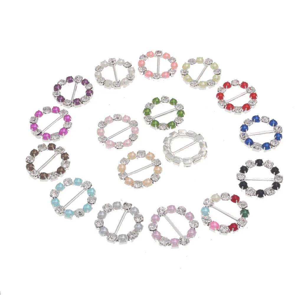 

Round Solid Brass Rhinestone Pearl Buckle Crystal Ribbon Slider Fasteners For Bag Clasp Holder Bikini Connectors Belt Decoration