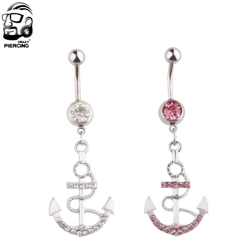 

Rhinestone Anchor Dangle Button Barbell Belly Navel Ring Bar Body Piercing