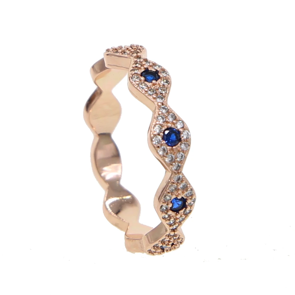 rose gold color turkish evil eye white blue cz cubic zirconia ring cz eternity band gorgeous women classic fashion jewelry new