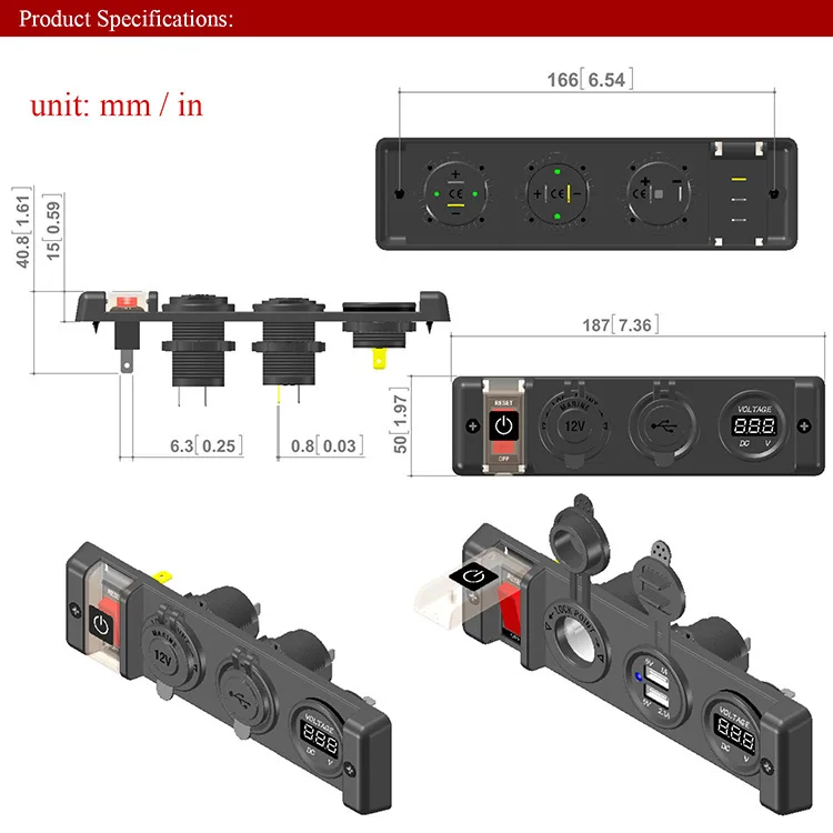 12 В 3 в 1 гнездо прикуривателя 3.1A Dual USB Мощность адаптер светодиодный цифровой вольтметр с переключатель для автомобиля мотокросс Мотоцикл