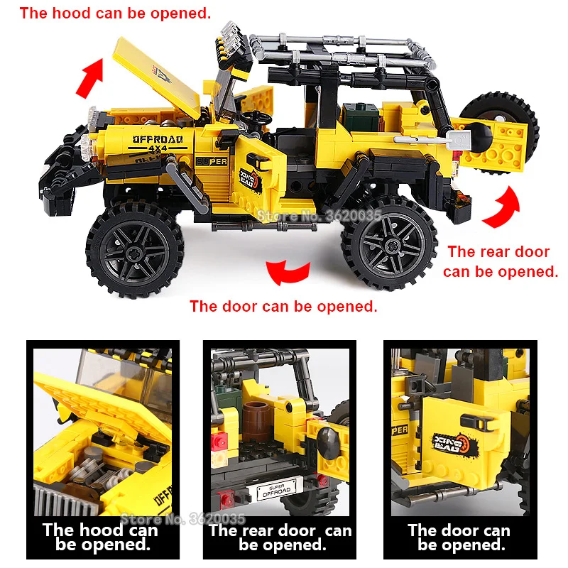 

Super Car Adventure Jeep Technology Car Building Blocks Offroad Sports Car Suit Figures Toys For Children Gift Blocks YouZhengle
