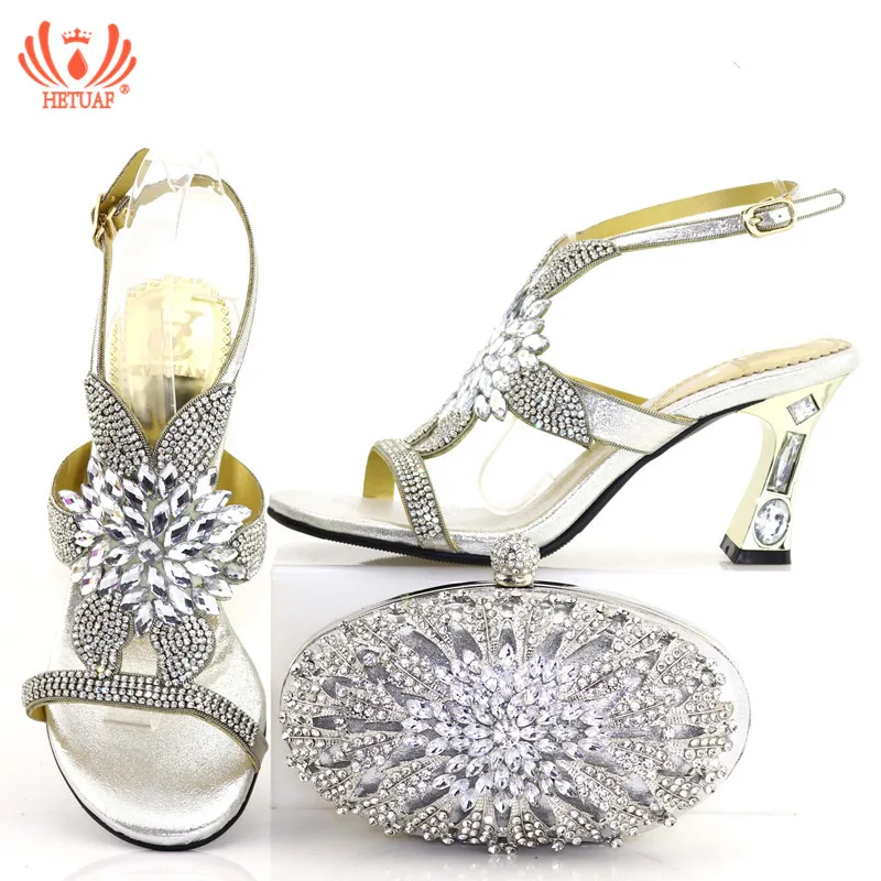

Newest Wedding Shoe and Bag Set Women Shoes and Bag Set African Design Italian Shoes with Matching Bag Set Decorated with Stone