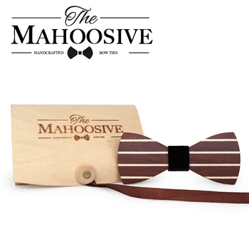 

Mahoosive Handmade Striped Wooden Bow Tie Cufflinks Fashion Wood Wedding Corbata Bow Tie Gift Box Set