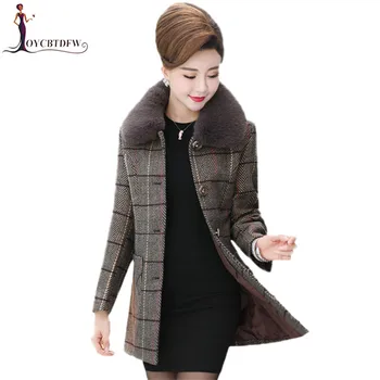 

Autumn woolen coat 2018 Winter middle-aged women large size XL-5XL jacket mid long single-breasted Fur collar Woolen coat LDT632