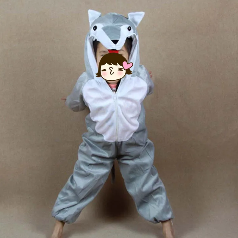 Party Children Animal Cosplay Costume Cartoon Grey Wolf Role Play Clothing Jumpsuits Boy Girls halloween costume for kids Party Children Animal Cosplay Costume Cartoon Grey Wolf Role Play Clothing Jumpsuits Boy Girls halloween costume for kids