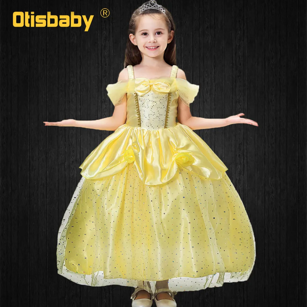Карнавальный костюм красавицы и чудовища; детское платье Белль; платье для девочек; платье Белль; великолепные элегантные желтые платья без Плеч - Цвет: A