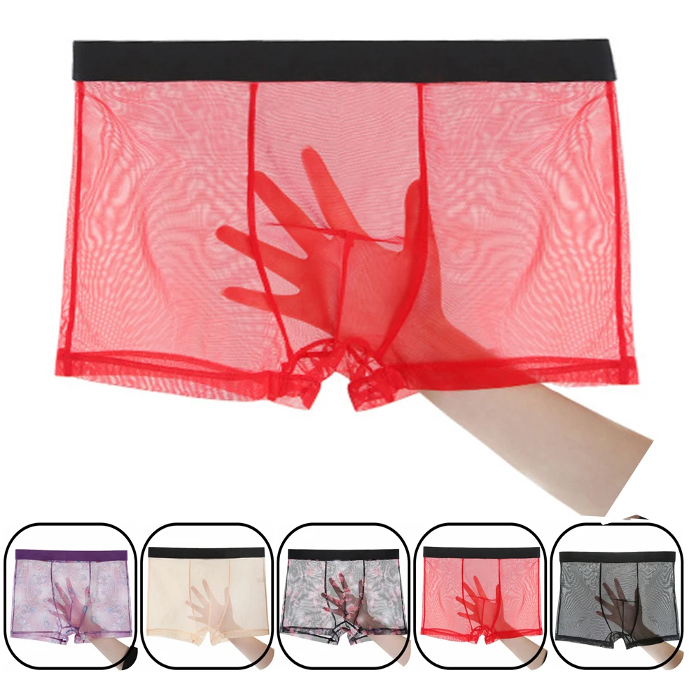 

M-3XL Men Sexy Seamless Underwear Pants Transparent Boxershorts Male Mid-rise Mesh Slips Homme Panties Boxer Shorts