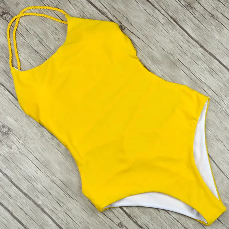 Buy Yellow 2017 Sexy Handmade Crochet Women One Piece Swimsuit Solid Fused