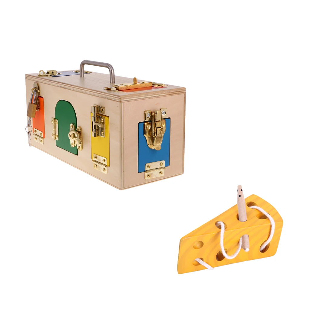 Montessori Materials Wooden Educational Toy for Kids Boys Girls - Lock Box & Cheese Maze