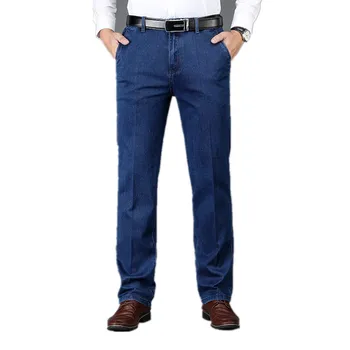 

Free Shipping Men's Jeans 2019 Summer High waist open bag business straight loose jeans quality soft jeans thin pants