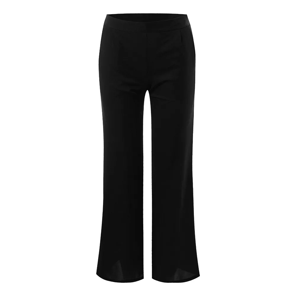 Feitong, женские свободные широкие брюки, палаццо, на молнии, высокая талия, расклешенные штаны, повседневный уличный сверхразмерный стиль, плюс, женские брюки, Femme Pantalons - Цвет: Черный