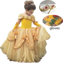 Платье для маленьких девочек детское платье "Принцесса Белль" Косплэй вечернее платье на Хэллоуин для дня рождения, костюм, рождественский подарок для детей, карнавальный костюм