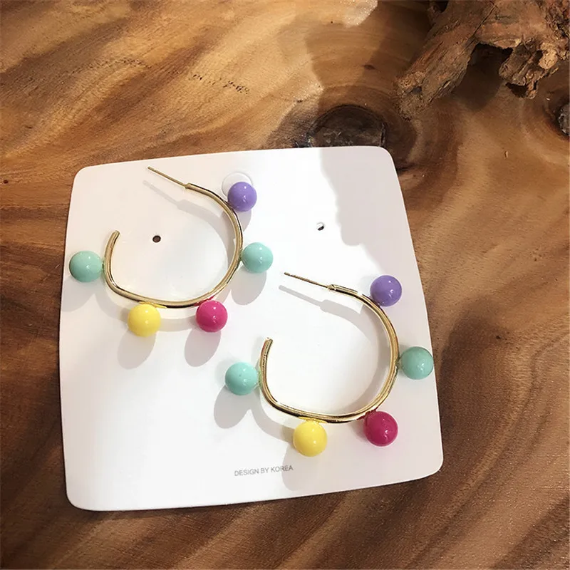

EARS HIGH 2019 Korean Fashion Temperament Colorful Beads C Shape Hoop Earrings For Women Lovely Pendientes Mujer Jewelry Gifts