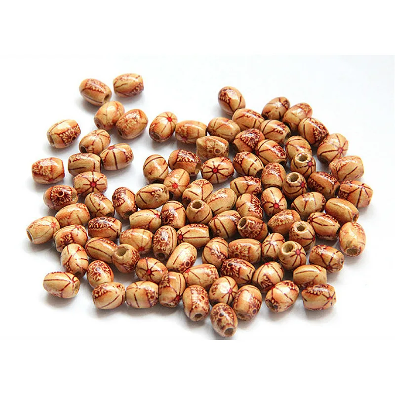 

50Pcs/lot Printing Drum Wood Beads Handmade Necklace Loose Bead Bracelet Spacer Bead DIY Jewelry Findings Components
