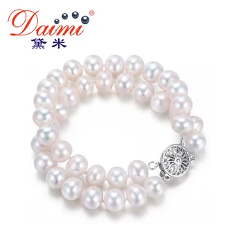 

DMBFP023 Two Strand Pearl Bracelets 7-8 mm 100% Natural Freshwater Pearl New Style Double Bracelet For Gift