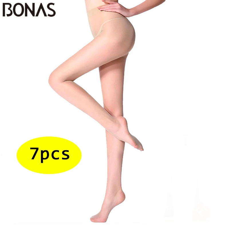 BONAS 7 шт./лот 15D сексуальные ультра-тонкие бархатные колготки женские Суперэластичные дышащие колготки женские износостойкие чулки женские - Цвет: 7 x skin