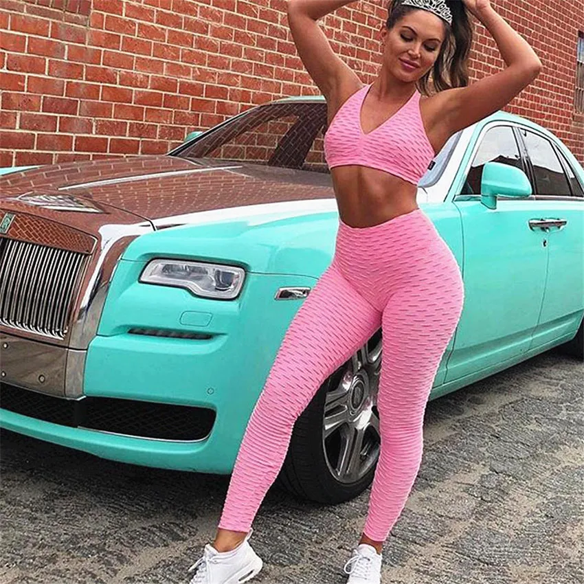 

Pad Two Piece Sport Suit Women Yoga Set Sport Bra Top Leggings Yoga Wear Fitness Suit Clothing Track Suit Workout Sportswear
