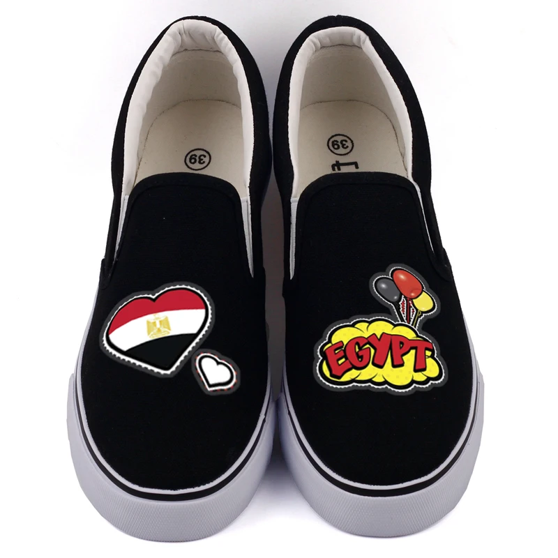 E LOV Designer Egypt Country Flag Printed Canvas Shoes Men Pop Art
