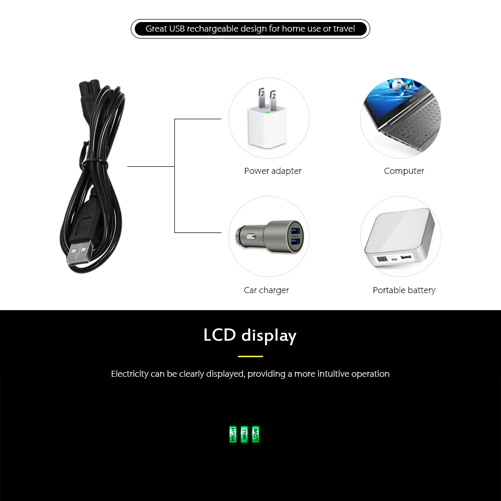 Kelite KLT - 8188 USB Rechargeable Electric Adjustable Hair Clipper Barber Haircut Trimmer