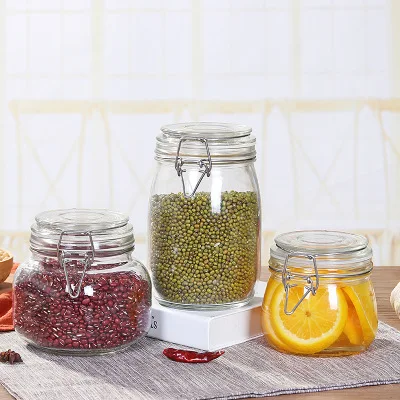 

Free shipping Food grade 5pcs Airtight Square Spice Glass Jar With Leak Proof Rubber Gasket And Hinged Lid For Home