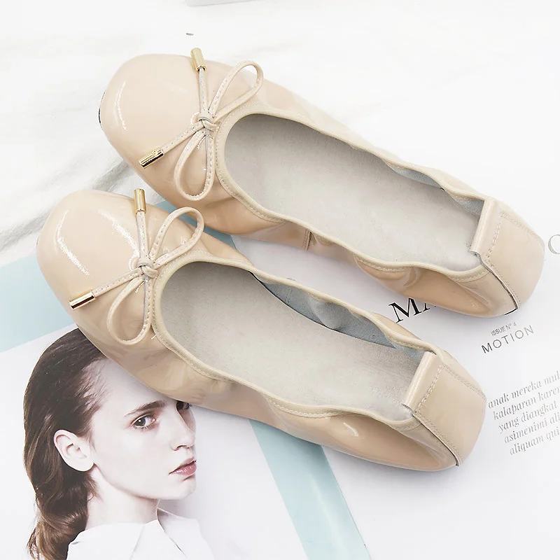 Swwet Bow Designer Flats Shoes Women Luxury 2018 Genuine Patent Leather Ladies Ballerina Shoes Silp On Moccasins Women Shoes Red (3)