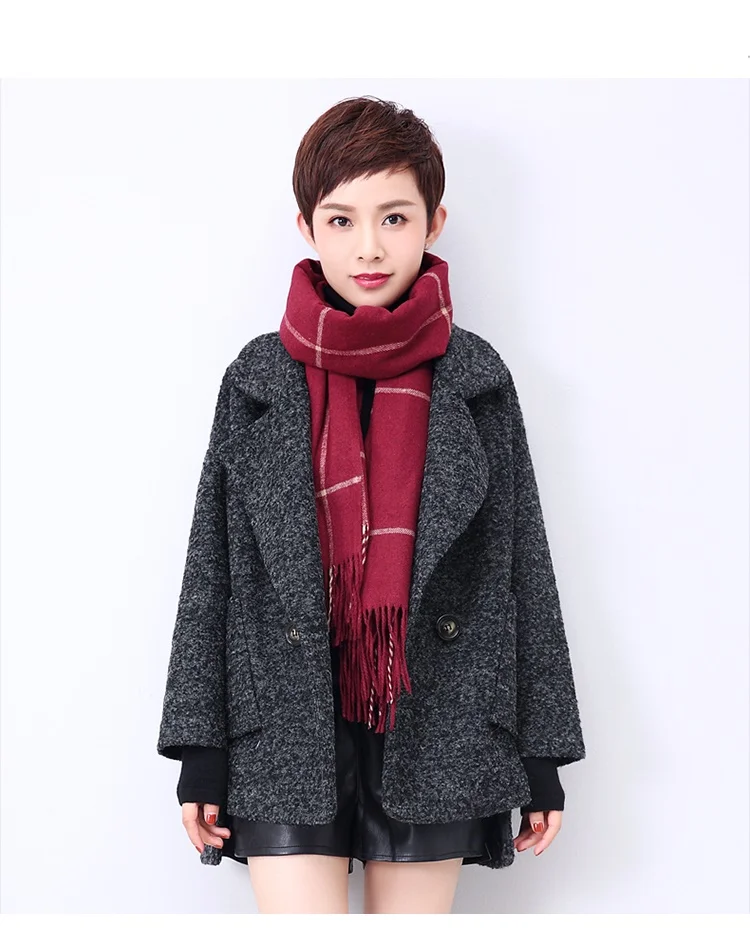 Короткое шерстяное пальто, женские корейские топы, Осень-зима, новые твидовые, женская модная одежда, Свободный плащ, женские пальто 1079