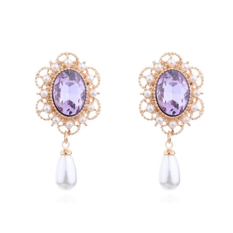 

2018 Hot Sweet Style Cute Palace Geometric Purple Crystal Drop Earrings For Women Simulated Pearl Pendientes Fashion Jewelry