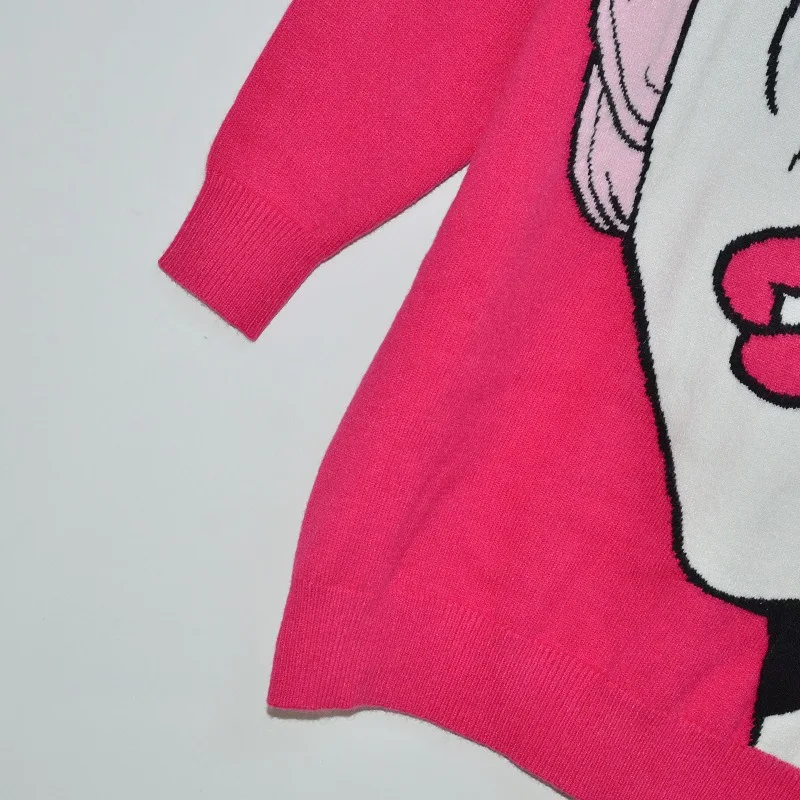 2019 autumn/Winter Women Sweaters new cartoon red Lip Girl eye round collar pullover knitted Oversize sweater Jumper z655