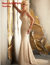 BacklakeGirls 2017 Elegant Custom Made V-neck Applique Beaded Crystal Mermaid Wedding Dresses For Bride