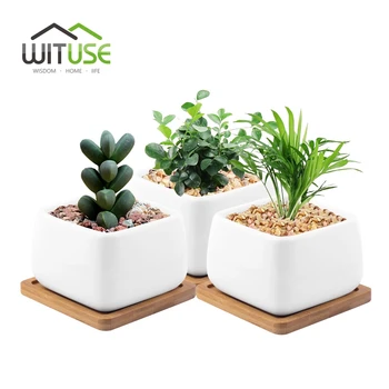 

WITUSE 4pcs For Flower Pot Planter white Ceramic Flower Pot Indoor Flower Desktop Succulent Plants Bonsai Plant with Pot Tray
